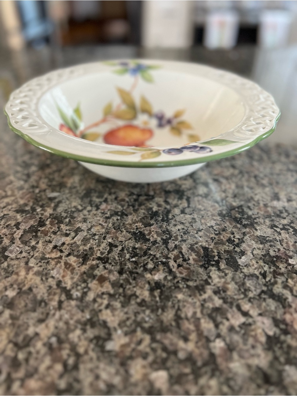 Italian Fruit-Pattern Ceramic Serving Bowl - Green Trim